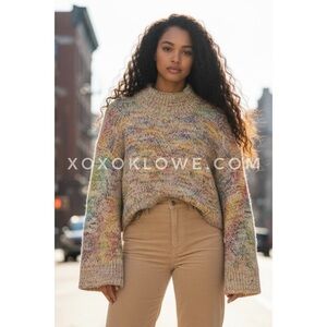 POL Rainbow Cropped Mock Neck Sweater | Marled Knit Relaxed Fit